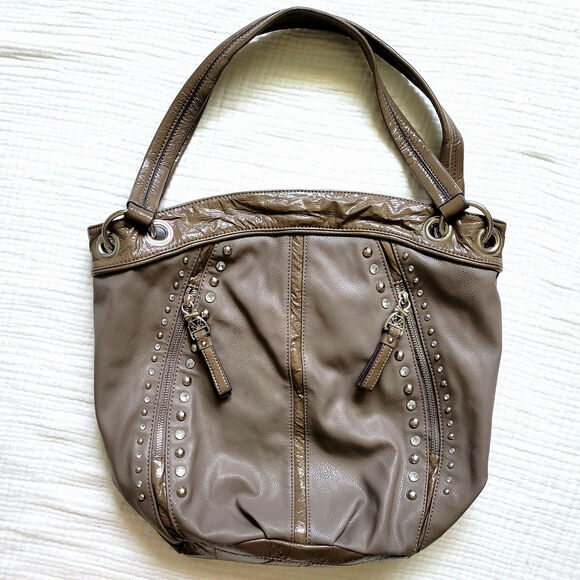 Kathy Van Zeeland Brown Shoulder Bag Purse Chunky Silver Rhinestone McBling Y2K - Picture 1 of 7